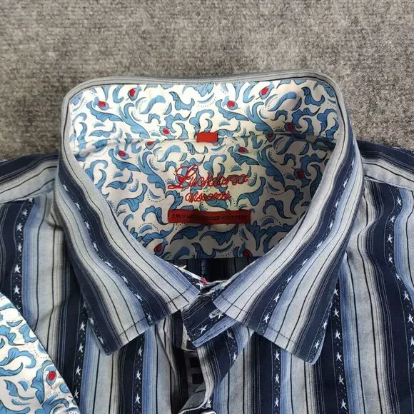 Luchiano Visconti Shirt XL Long Sleeve Button Up Blue Striped Flip Cuff Casual - Picture 4 of 11